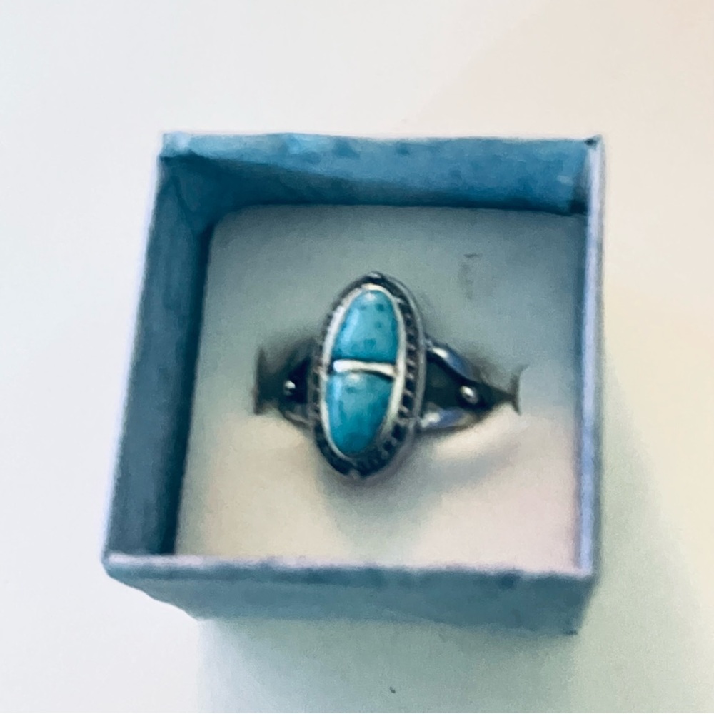 New Natural Blue Turquoise Navajo Genuine Silver Handmade OOAK Ring - Picture 16 of 16